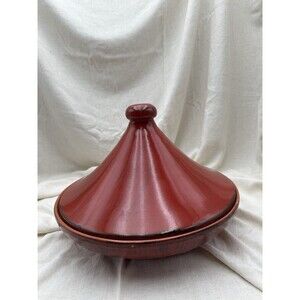 De Silva Red Glazed Terracotta Clay Tajine Cooking Pot Made in Italy 9"
